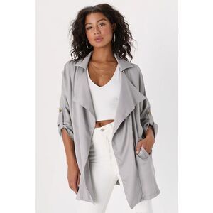 Lulus Lucky Break Light Grey Oversized Jacket - Size S
